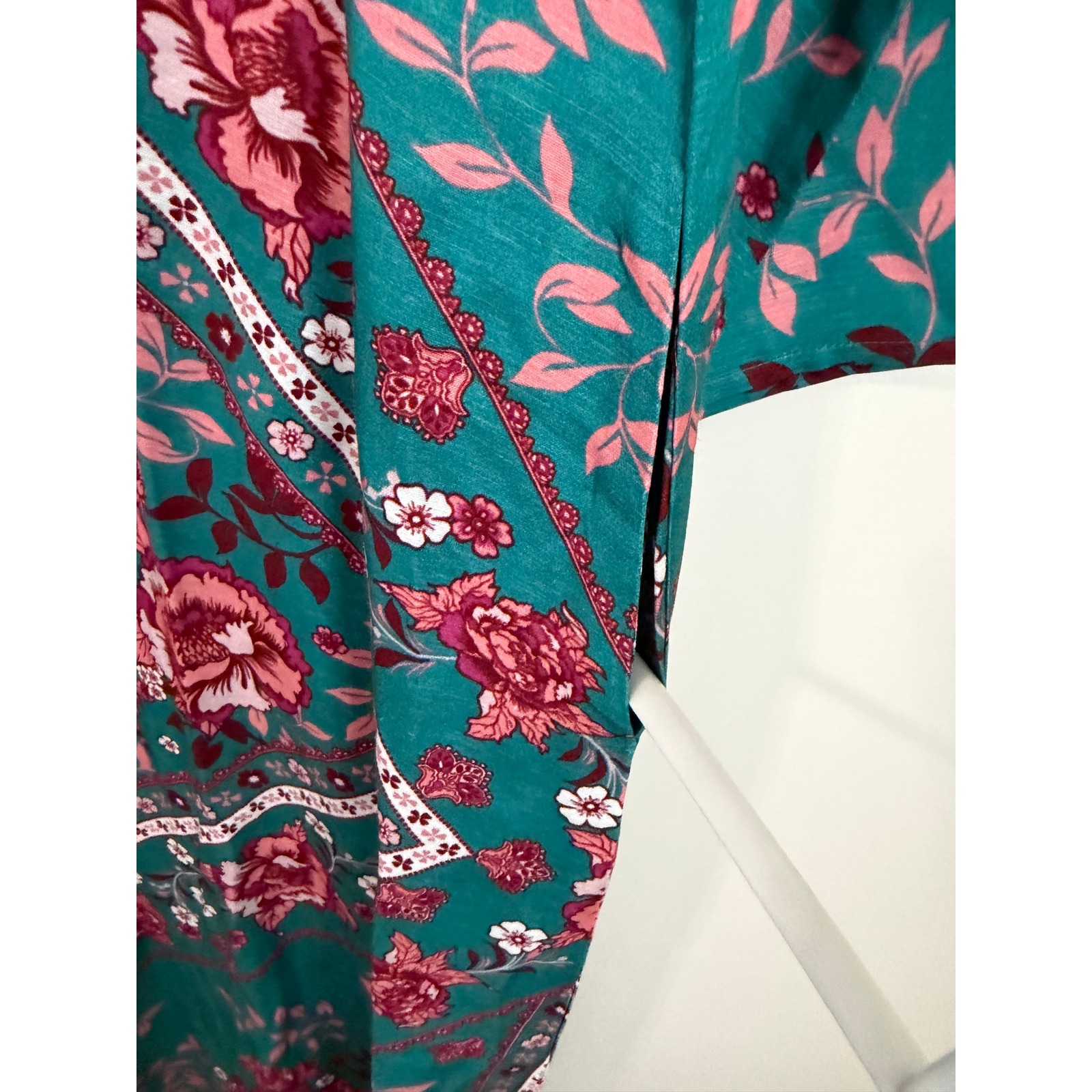 The J. Peterman Company Kaftan Dress Women L Boho Linen Floral Cap Sleeve — image 5 of 8